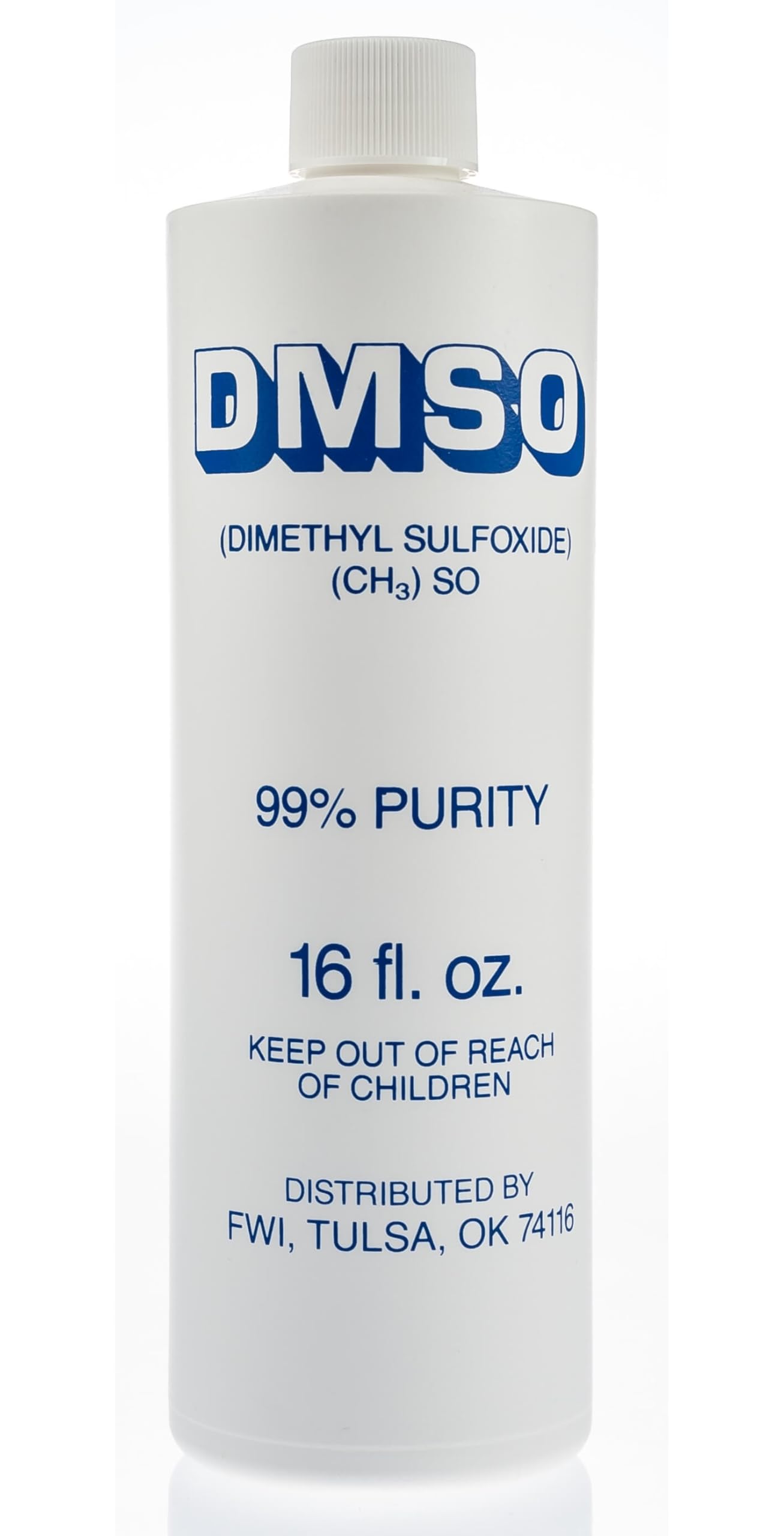 Bottle of DMSO with 99% purity label on a white background