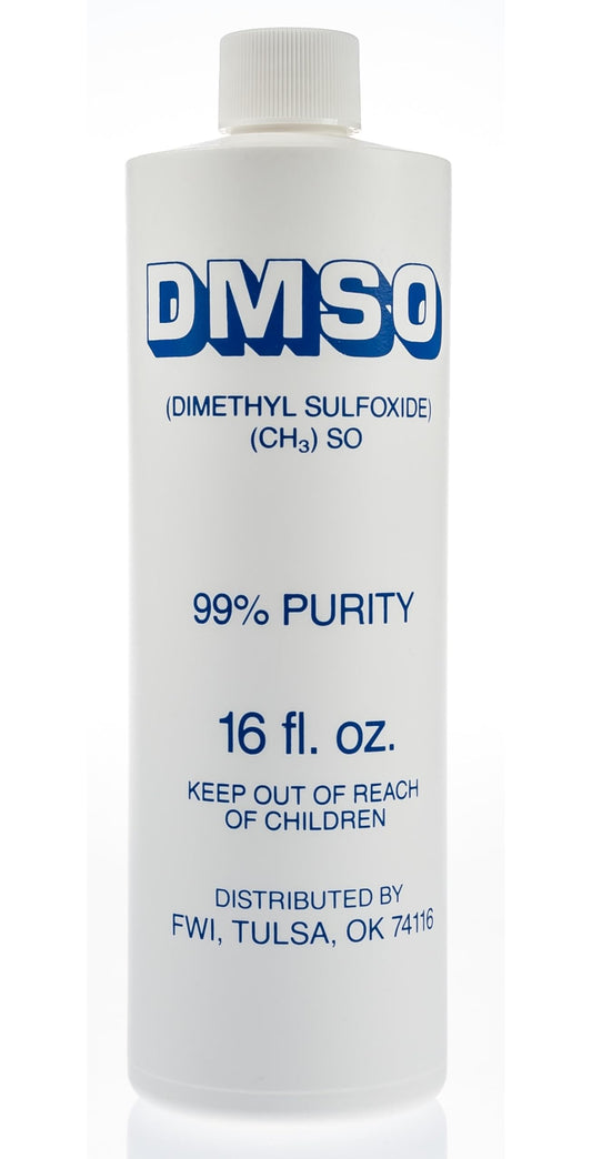 Bottle of DMSO with 99% purity label on a white background