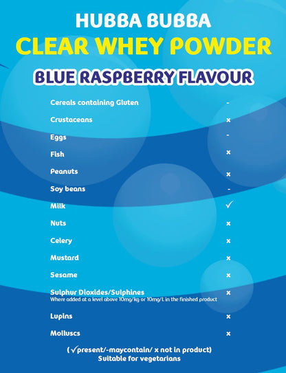 Hubba Bubba Blue Raspberry Clear Whey Isolate, Protein Powder Drink, 405g Pouch Hubba BubbaBuy Supplements Australia