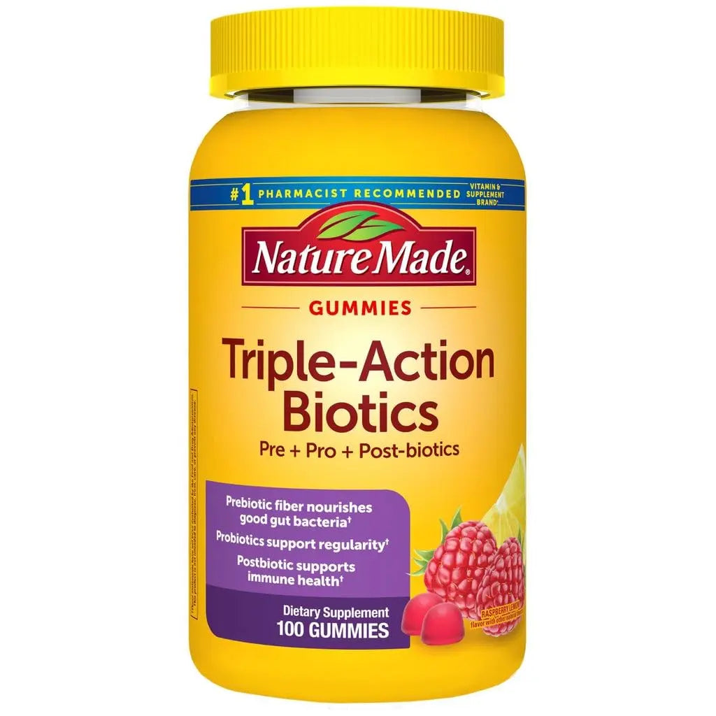 Nature Made Triple Action Biotic Gummy, 100 Gummies, Combined Prebiotic, Probiotic and PostBiotic, 50 Day Supply Nature MadeBuy Supplements Australia