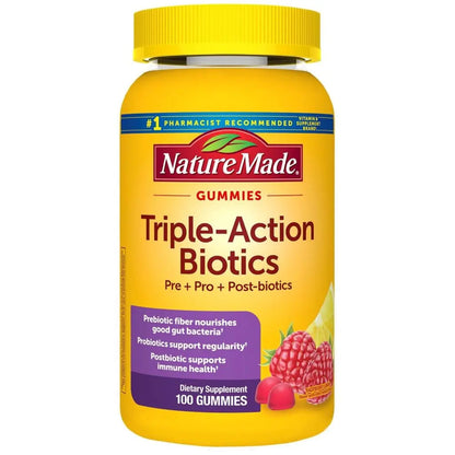 Nature Made Triple Action Biotic Gummy, 100 Gummies, Combined Prebiotic, Probiotic and PostBiotic, 50 Day Supply Nature MadeBuy Supplements Australia