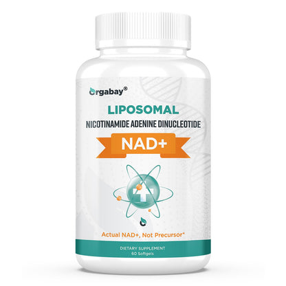 Bottle of Orgabay LIPOSOMAL NAD+ supplement on a white background