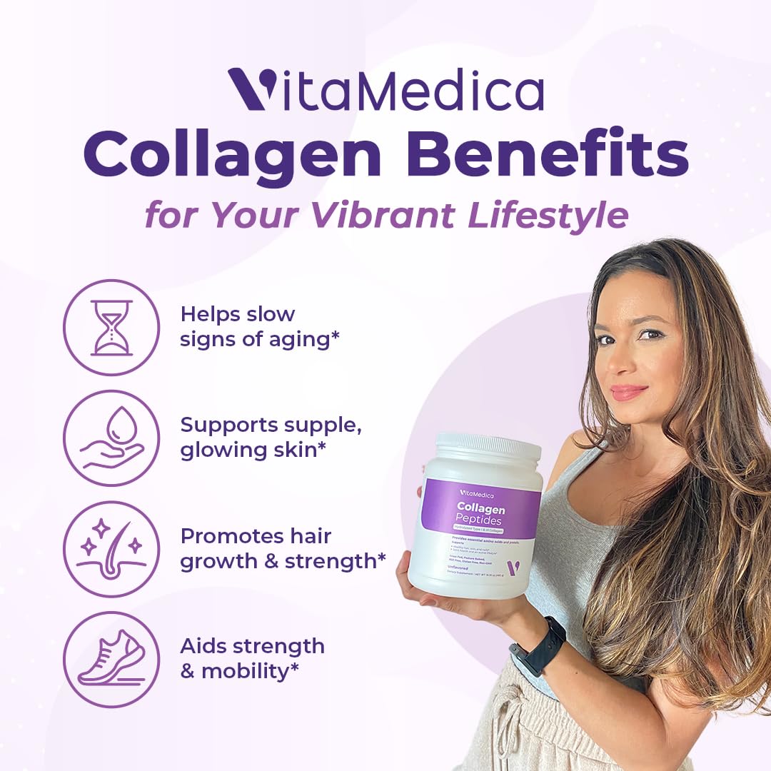 VitaMedica Collagen Peptides Powder for Women & Men - Healthy Hair, Skin, Nails, Bones and Joints - Hydrolyzed Types I & III, Grass-Fed, Pasture-Raised Protein, Zero Sugar - 30 Servings VitaMedicaBuy Supplements Australia