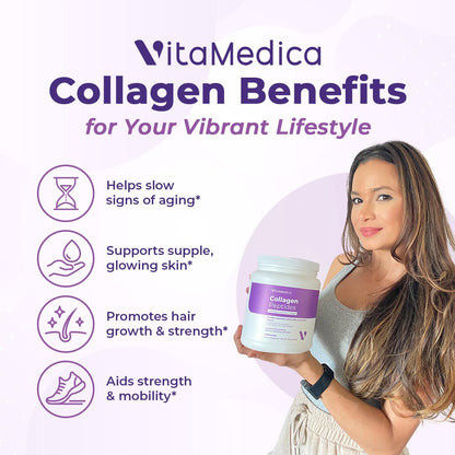 VitaMedica Collagen Peptides Powder for Women & Men - Healthy Hair, Skin, Nails, Bones and Joints - Hydrolyzed Types I & III, Grass-Fed, Pasture-Raised Protein, Zero Sugar - 30 Servings VitaMedicaBuy Supplements Australia