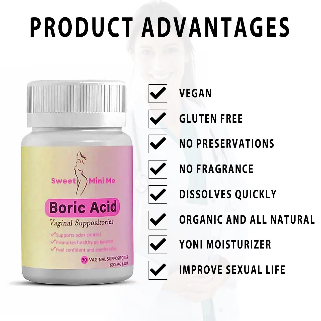 Sweet Mini Me 600mg Boric Acid Suppositories – Natural Vaginal Health Support for Women – pH Balance, Odor & Itch Relief – 30 Count Capsules GenericBuy Supplements Australia