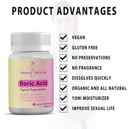 Sweet Mini Me 600mg Boric Acid Suppositories – Natural Vaginal Health Support for Women – pH Balance, Odor & Itch Relief – 30 Count Capsules GenericBuy Supplements Australia