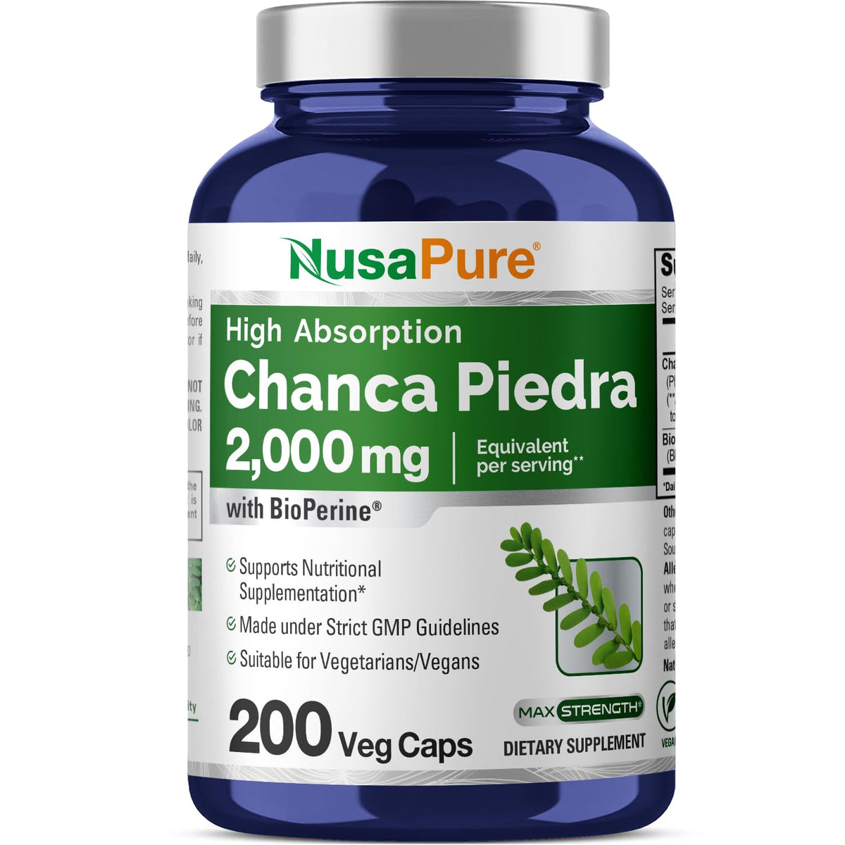 NusaPure Chanca Piedra 2000mg | 200 Veggie Caps | Herbal Extract Supplement | Extract 10:1, Non-GMO, Bioperine & Vegan | 100 Servings per Bottle NusaPureBuy Supplements Australia