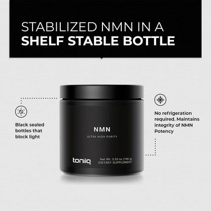 Toniiq Ultra High Purity NMN Powder - 100 Grams - 99.5% Highly Purified and Highly Bioavailable - Fully Stabilized Formula - Supports NAD+ Levels - Nicotinamide Mononucleotide Powder Supplement ToniiqBuy Supplements Australia