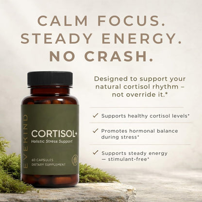 EVEKIND Cortisol Manager + Women’s Stress Relief & Hormone Balance Supplement – Adrenal Support for Mood, Focus & Energy – KSM-66® Ashwagandha, Rhodiola, L-Theanine – Vegan, Non-GMO, 60 Capsules EVEKINDBuy Supplements Australia