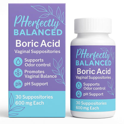 Pherfectly Balanced Boric Acid Vaginal Suppositories, 600mg, pH Support for Feminine Balance, Odor Control, 30 Count Pherfectly BalancedBuy Supplements Australia
