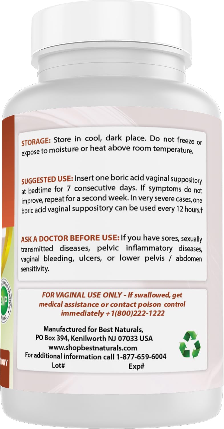 Best Naturals Boric Acid Vaginal Suppositories - Made in USA - USP Medical Grade Fine Powder, Easy Dissolve, Third Party Tested - 60 Count Best NaturalsBuy Supplements Australia