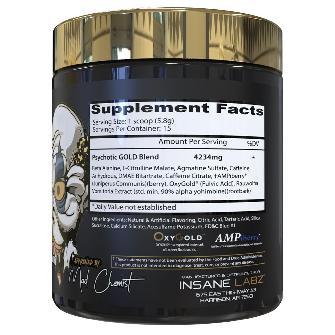 Insane Labz Psychotic Gold, High Stim Pre Workout Powder, Extreme Lasting Energy Insane LabzBuy Supplements Australia