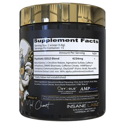 Insane Labz Psychotic Gold, High Stim Pre Workout Powder, Extreme Lasting Energy Insane LabzBuy Supplements Australia