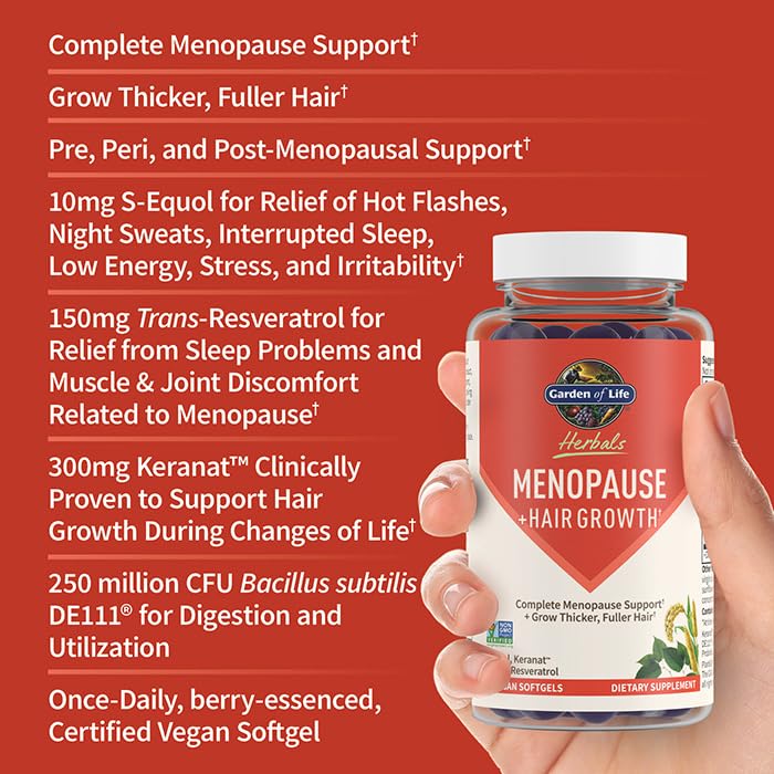 Garden of Life Herbals Menopause Supplement with S-equol & Trans-Resveratrol for Multi-Symptom Relief, Keranat for Thicker, Fuller Hair Growth – Non-GMO, Gluten-Free, Vegan, Berry Flavor, 30 Servings Garden of LifeBuy Supplements Australia