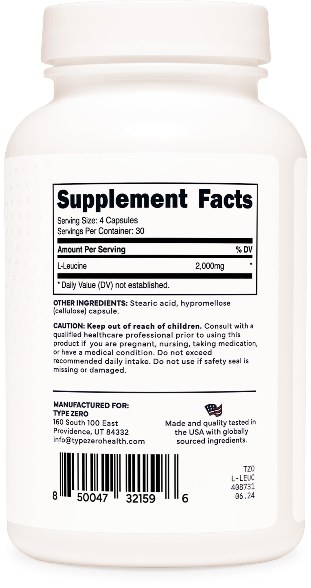 Type Zero L-Leucine Capsules (2000mg per Serving) 120 Capsules - 30 Servings Type ZeroBuy Supplements Australia