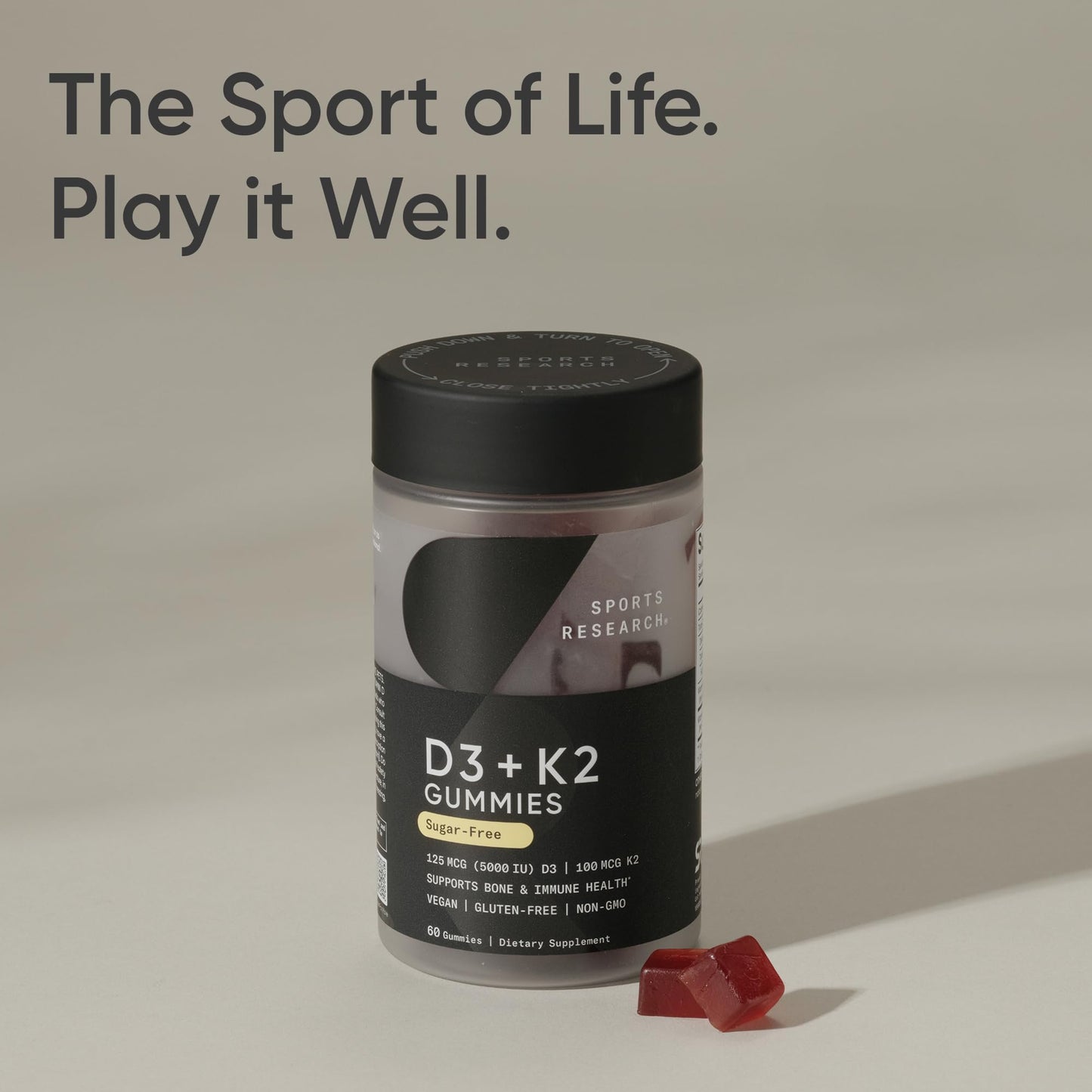 Sports Research® Vegan Vitamin D3 + K2 Sugar-Free Gummies - 125mcg (5000iu) Vitamin D w/ 100mcg Mk7 Vitamin K - Supports Bone & Immune Health