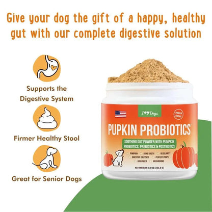 iHeartDogs Pupkin Probiotics, Prebiotics, Postbiotics, & Fiber for Dogs with Pumpkin, Gut Soothing Bone Broth & Mushrooms iHeartDogsBuy Supplements Australia