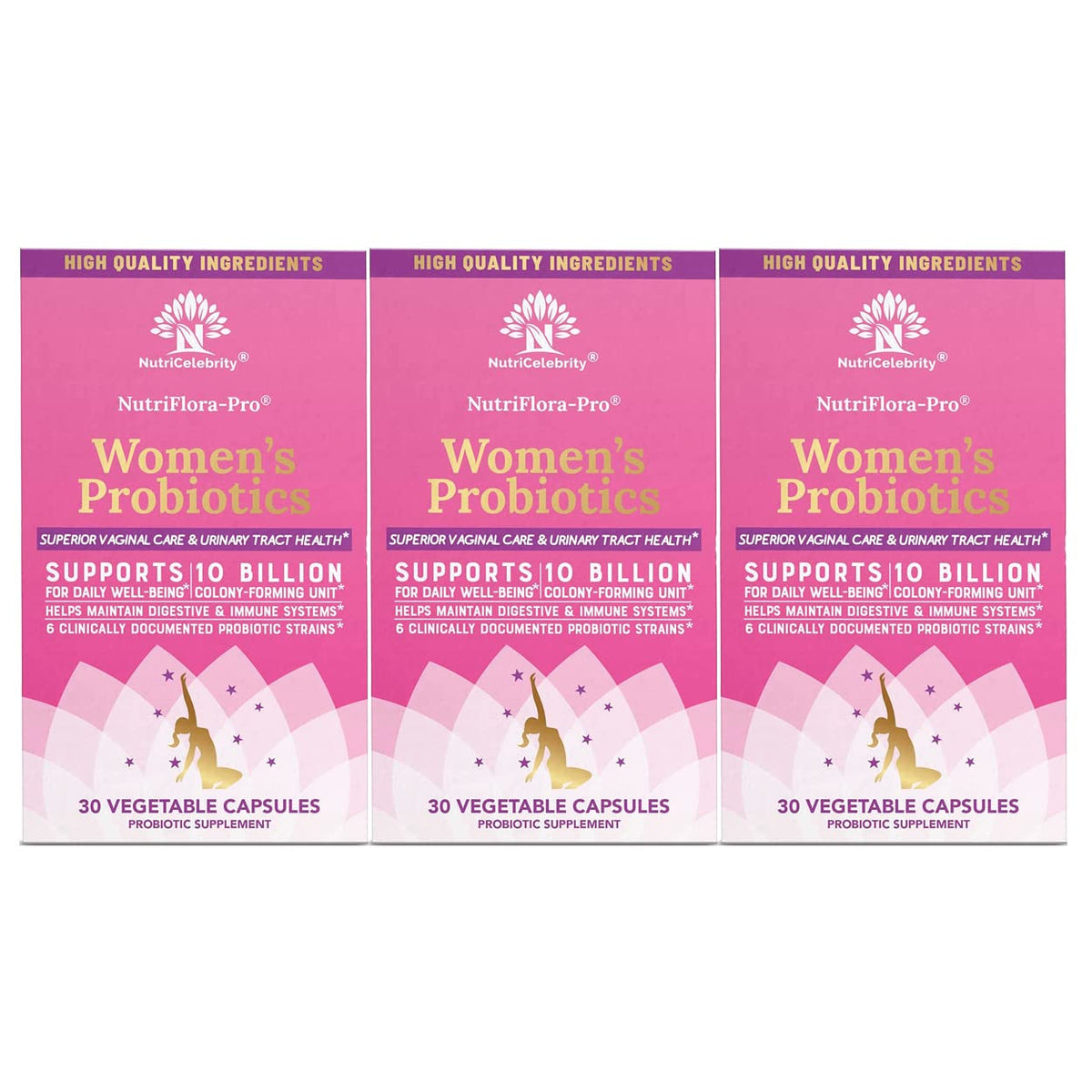 NutriCelebrity NutriFlora-Pro Probiotics for Women, Vaginal, Urinary Health, Immune System Digestive