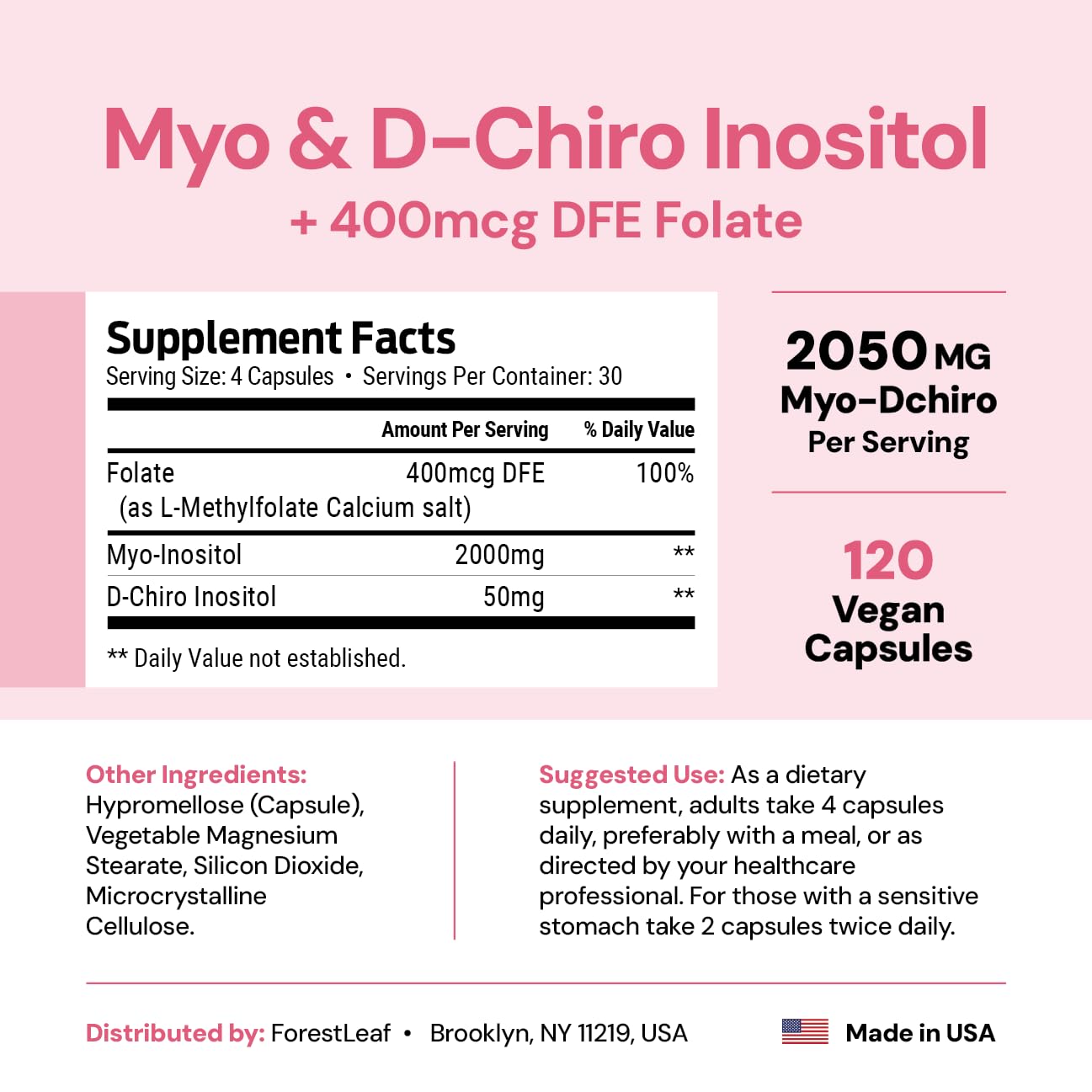 Myo-Inositol & D-Chiro Inositol Supplement for Women's Health | Fertility Supplements Women | Inositol 40:1 Ratio Support Ovarian Function & Healthy Hormone Balance Women | 2050mg | 120 Powder Caps ForestLeafBuy Supplements Australia