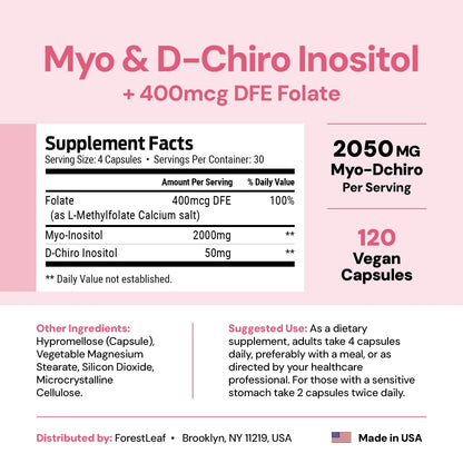 Myo-Inositol & D-Chiro Inositol Supplement for Women's Health | Fertility Supplements Women | Inositol 40:1 Ratio Support Ovarian Function & Healthy Hormone Balance Women | 2050mg | 120 Powder Caps ForestLeafBuy Supplements Australia