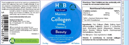 Holland and Barrett Marine Collagen with Vitamin C 3000mg 90 Tablets Holland & BarrettBuy Supplements Australia