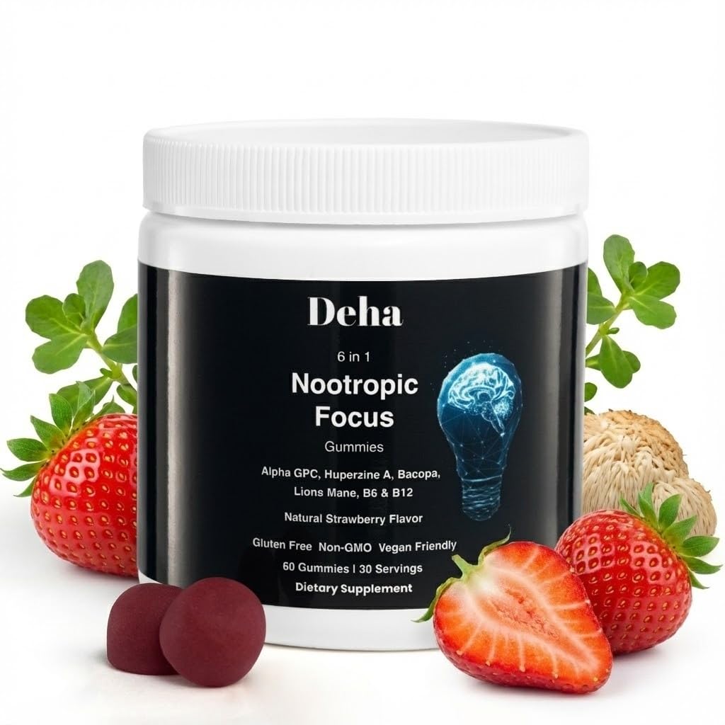 Deha Focus Gummies Nootropic Brain Supplement with Vitamin B6 Vitamin B12, Alpha GPC, Huperzine A, Bacopa Monnieri, Lions Mane Mushroom Gummies – Vegan, Non-GMO, Gluten-Free – 60 Gummies DehaBuy Supplements Australia