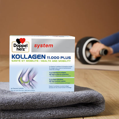 Doppelherz - Kollagen 11000 Plus - Collagen hydrolysate, chondroitin Sulphate, Vitamins C and D and Trace Elements - for Bones, cartilages and tendons - Wild Berry Flavour Liquid- 30 Bottles of 25ml DoppelherzBuy Supplements Australia