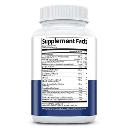 Brain Supplements for Memory and Focus | Nootropic with Bacopa Monnieri, Lion's Mane, Alpha GPC, Ginkgo Biloba | Mental Clarity & Cognitive Support | Vitamin B6 & B12 Neuro Health - Non-GMO, 120 Caps MigcopatBuy Supplements Australia