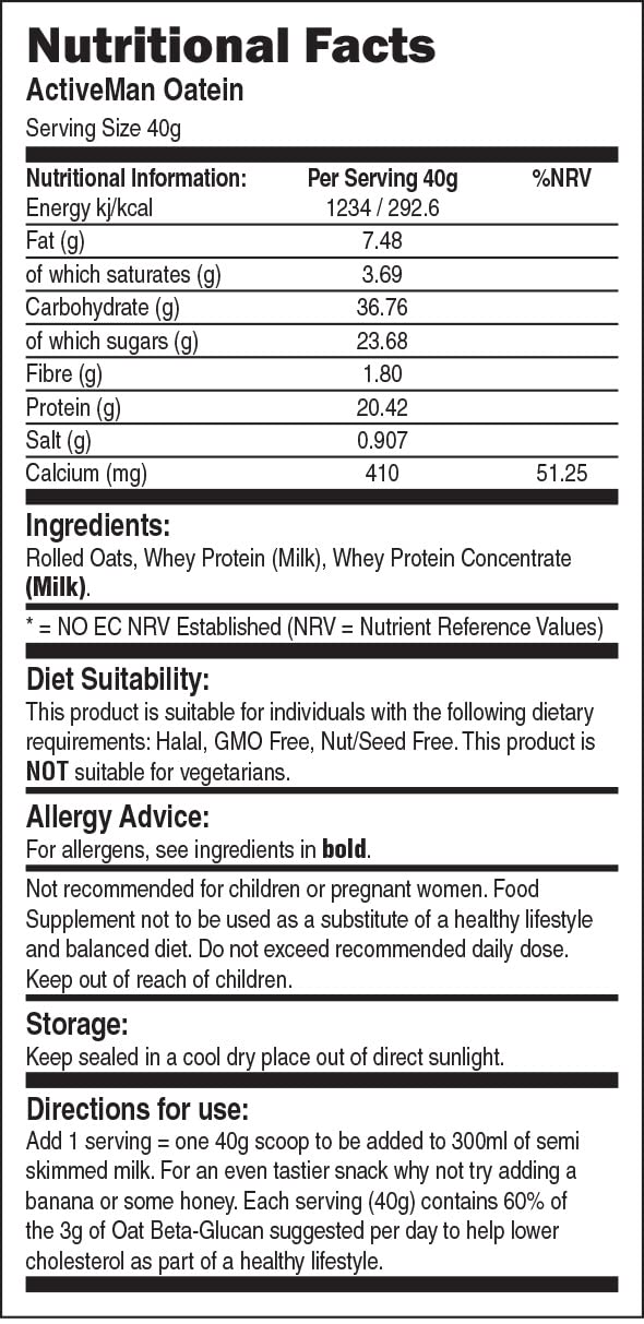 ActiVeman Oatein- 20g Protein per Serving- High in Fibre- Delicious On-The-Go Bio-SynergyBuy Supplements Australia
