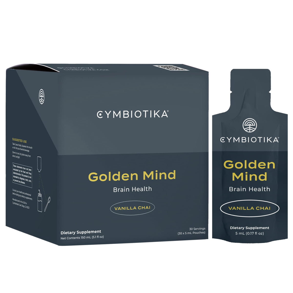 CYMBIOTIKA Golden Mind Nootropic - Boosts Focus, Memory, Alertness, Supports Nervous System with Bacopa, Green Tea, Lion’s Mane, L-Theanine, Rhodiola | 30 Pouches CYMBIOTIKABuy Supplements Australia