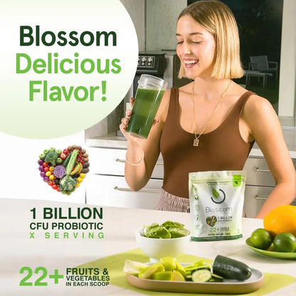 Blossom SuperGreens Probiotics – Digestive Enzymes with Pre/ProBiotics for Bloating Relief – 30+ SuperGreens & SuperReds to Boost Energy –Organic, Gluten-Free, No Fiber, 0g Sugar (Lemon Citrus) BRANIA buy supplements Au