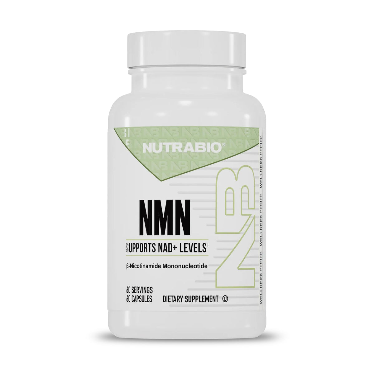 Nutrabio NMN dietary supplement bottle on a white background