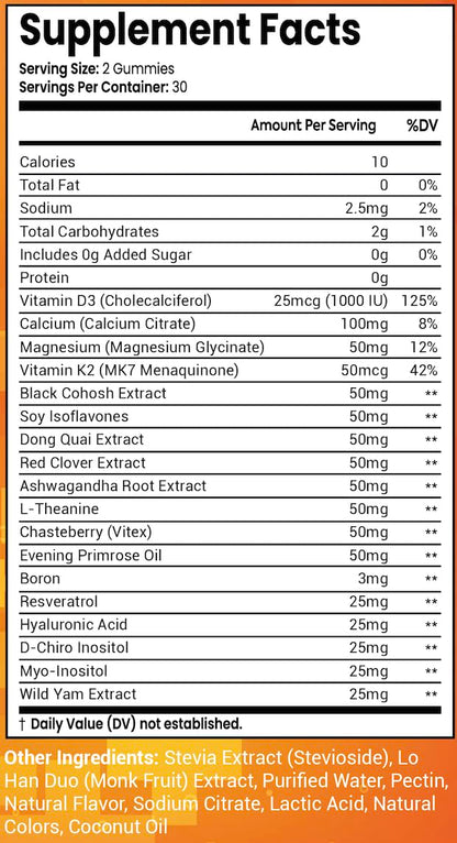 Sugar Free Menopause Support Gummies for Women D-Chiro Myo Inositol Black Cohosh Dong Quai Vitamin D3 K2 - Hormone Balance, PMS, Hot Flash & Night Sweat Relief Perimenopause Water Retention Debloating NutraPerfectoBuy Supplements Australia