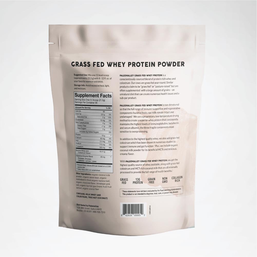 Paleovalley 100% Grassfed Whey Protein Powder with Colostrum, 30 Serving - Vanilla, 13g Protein, Muscle Building, Immune Support, Gut Health PaleovalleyBuy Supplements Australia