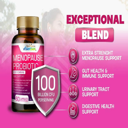 Menopause Support for Women – Hormone-Free Prebiotics & Probiotics 100 Billion CFU with Black Cohosh & Ashwagandha | Feminine Care, pH Balance, Vaginal Health, Hot Flashes, Night Sweats & Mood Swings VITAMISANBuy Supplements Australia