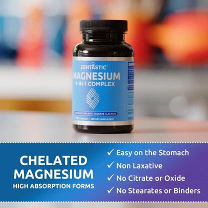 Zentastic Magnesium Complex 4-in-1 Supplement – Magnesium Glycinate, Malate, Taurate & Lactate – Chelated High Absorption for Nerves, Zentastic canada supplements