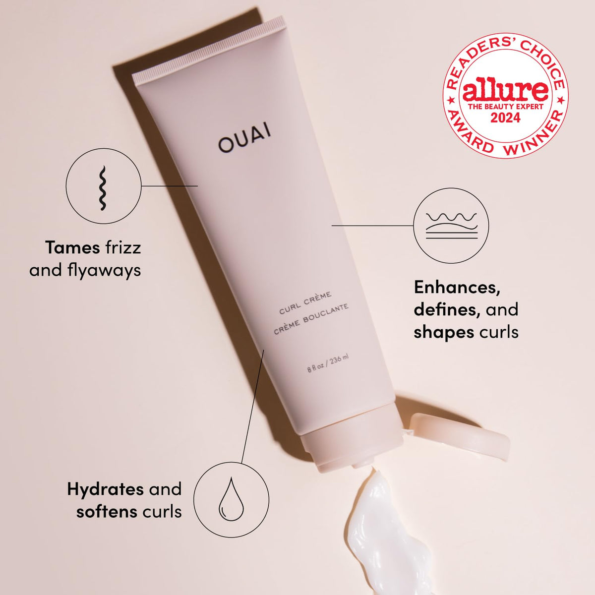 OUAI Curl Cream - Curl Defining Cream with Chia & Linseed Oil - Enhances Definition, Hydration & Shine - Tames Frizz & Protects from Humidity - Silicone-Free Curly Hair Products for Women (8 oz) OUAIBuy Supplements Australia