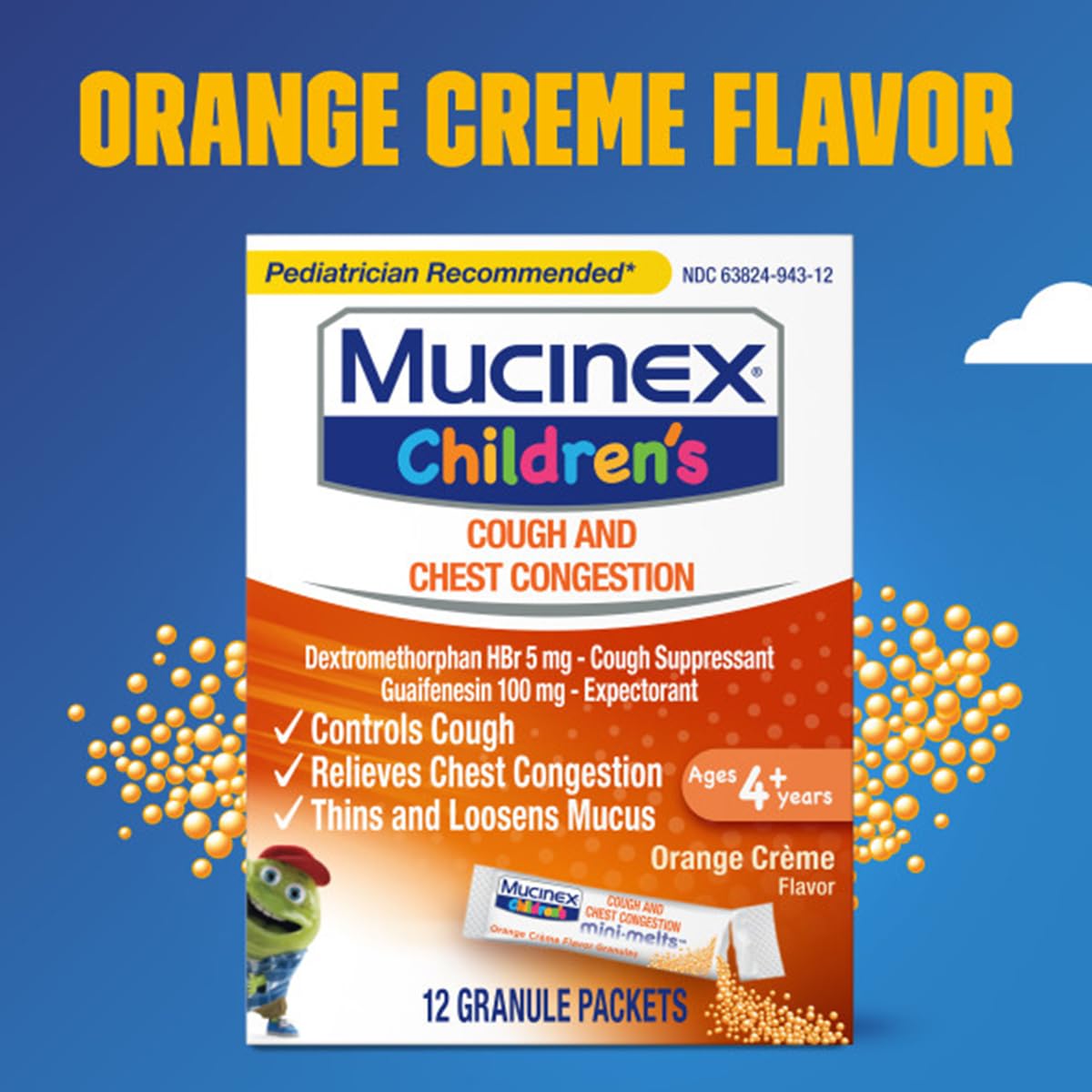 Mucinex Children's Chest Congestion Expectorant and Cough Suppressant Mini-Melts, Orange Cream, 12 Count Mucinex buy supplements Au