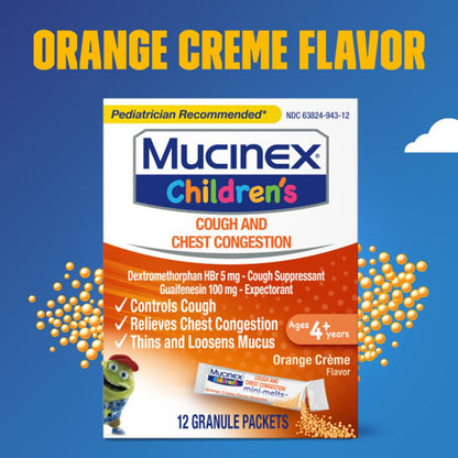 Mucinex Children's Chest Congestion Expectorant and Cough Suppressant Mini-Melts, Orange Cream, 12 Count Mucinex buy supplements Au