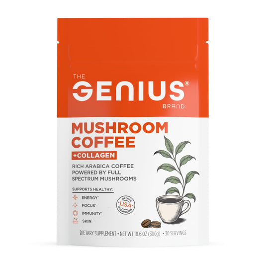 The Genius Brand Organic Mushroom Coffee + Collagen - Daily Energy Support - Healthy Immune Function - Arabica Coffee with Cordyceps, Reishi & Lion's Mane Mushroom Blend - 10.6 oz (30 Servings) The Genius BrandBuy Supplements Australia