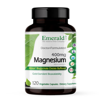 Emerald Labs Magnesium 400mg - Bone & Sleep Support with Albion Magnesium* - Vegan Friendly - 120 Vegetable Capsules (30-Day Supply) EMERALD LABSBuy Supplements Australia