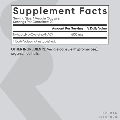 Sports Research Vegan NAC Supplement (N-Acetyl Cysteine) 600 mg - Supports Antioxidant Activity - NAC 600 mg - Non-GMO