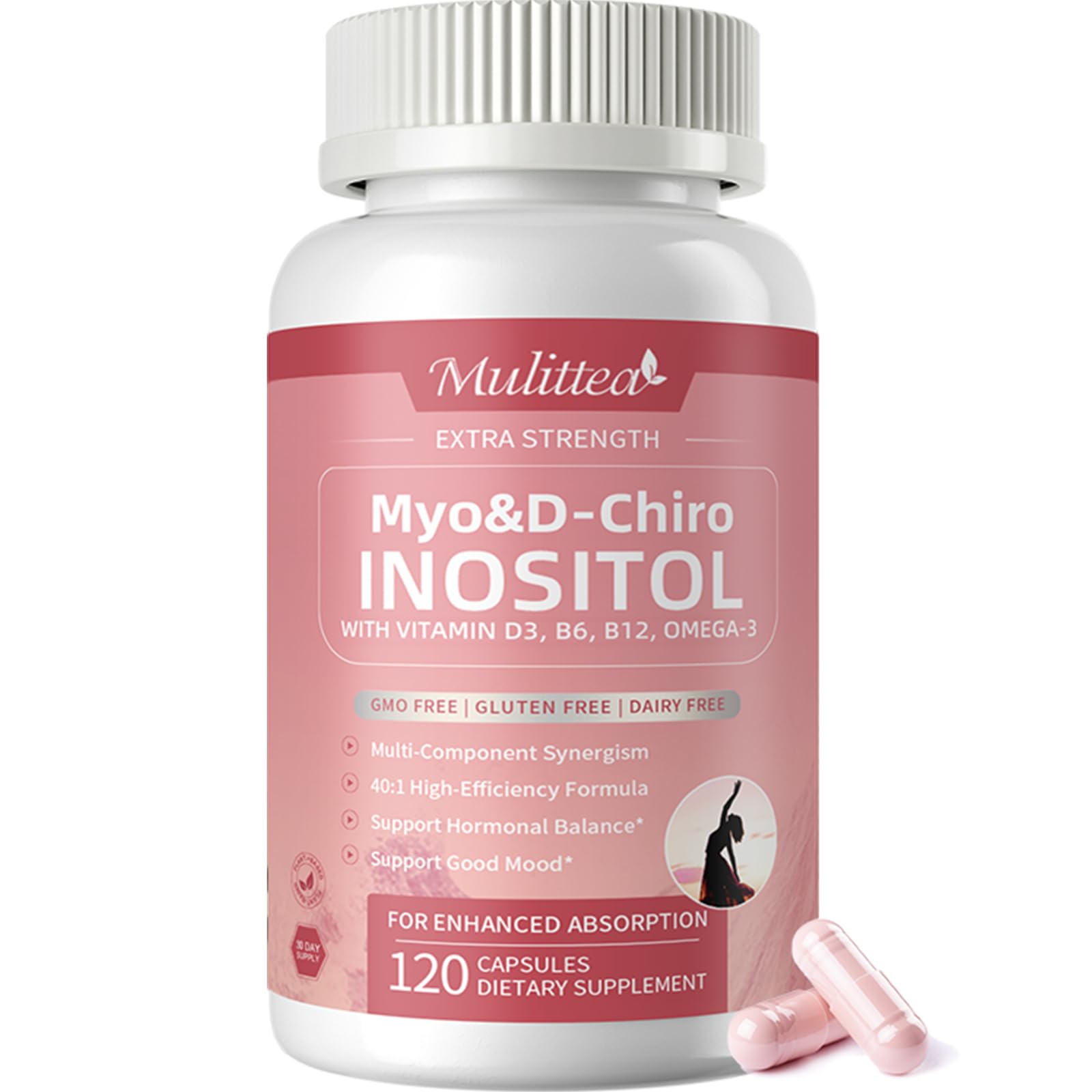 Mulittea Myo-Inositol & D-Chiro Supplement for Women - 14-in-1 Liposomal Inositol with Folic Acid,Omega-3 & Multivitamin for Hormone Balance,Support Ovarian,Skin & Mood- 40:1 Vegan 120 Capsules MulitteaBuy Supplements Australia