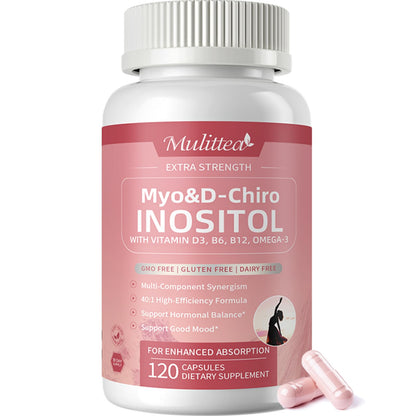 Mulittea Myo-Inositol & D-Chiro Supplement for Women - 14-in-1 Liposomal Inositol with Folic Acid,Omega-3 & Multivitamin for Hormone Balance,Support Ovarian,Skin & Mood- 40:1 Vegan 120 Capsules MulitteaBuy Supplements Australia