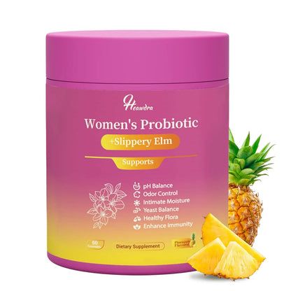 Her Juicy Women's Probiotic Gummies: Supports Women’s Wellness & pH Balance, Clean Vegan, Pineapple Flavor, Prebiotics & Lactobacillus Blend, with Slippery Elm, Gut Health & Immune Defense, 60 Gummies HeawdraBuy Supplements Australia