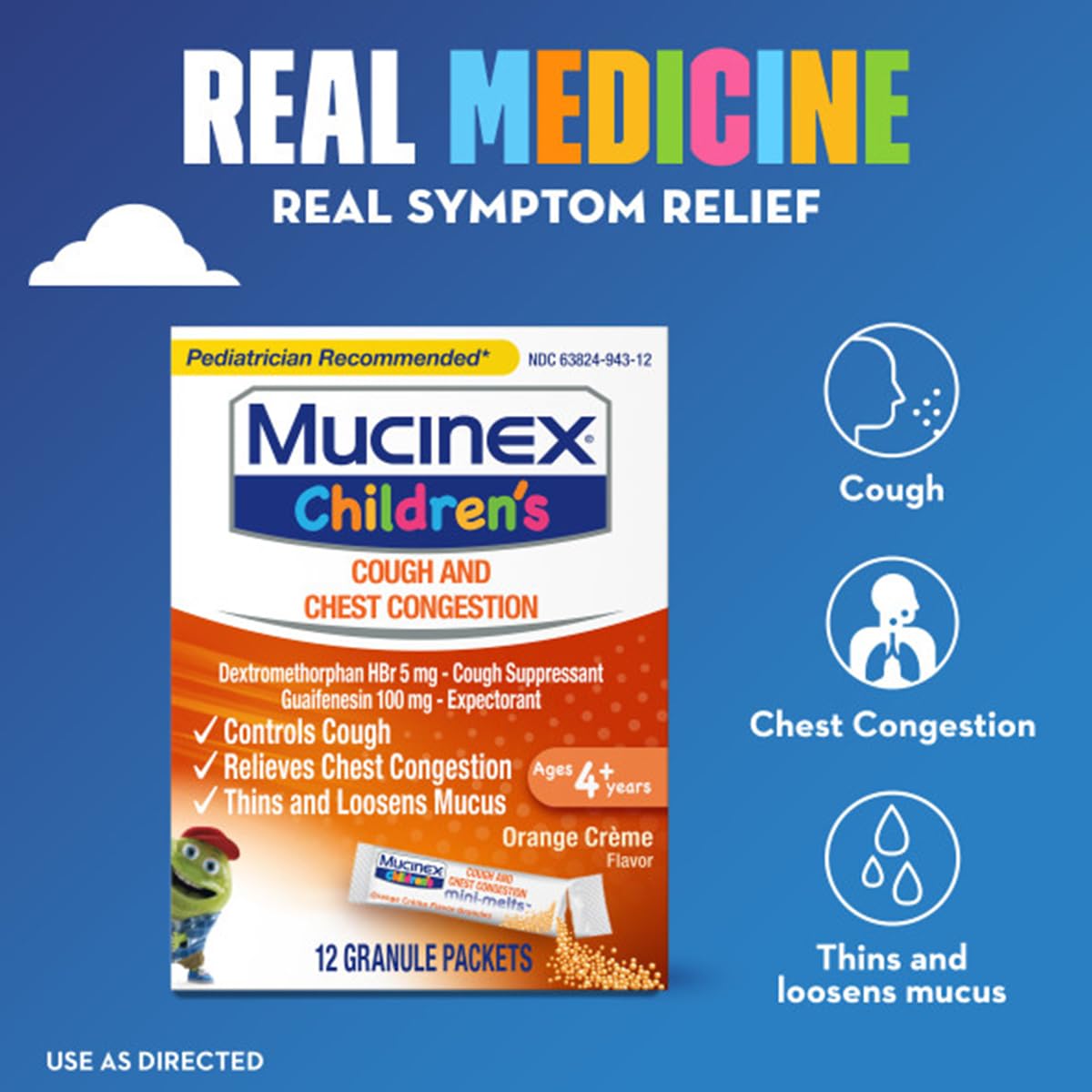 Mucinex Children's Chest Congestion Expectorant and Cough Suppressant Mini-Melts, Orange Cream, 12 Count Mucinex buy supplements Au