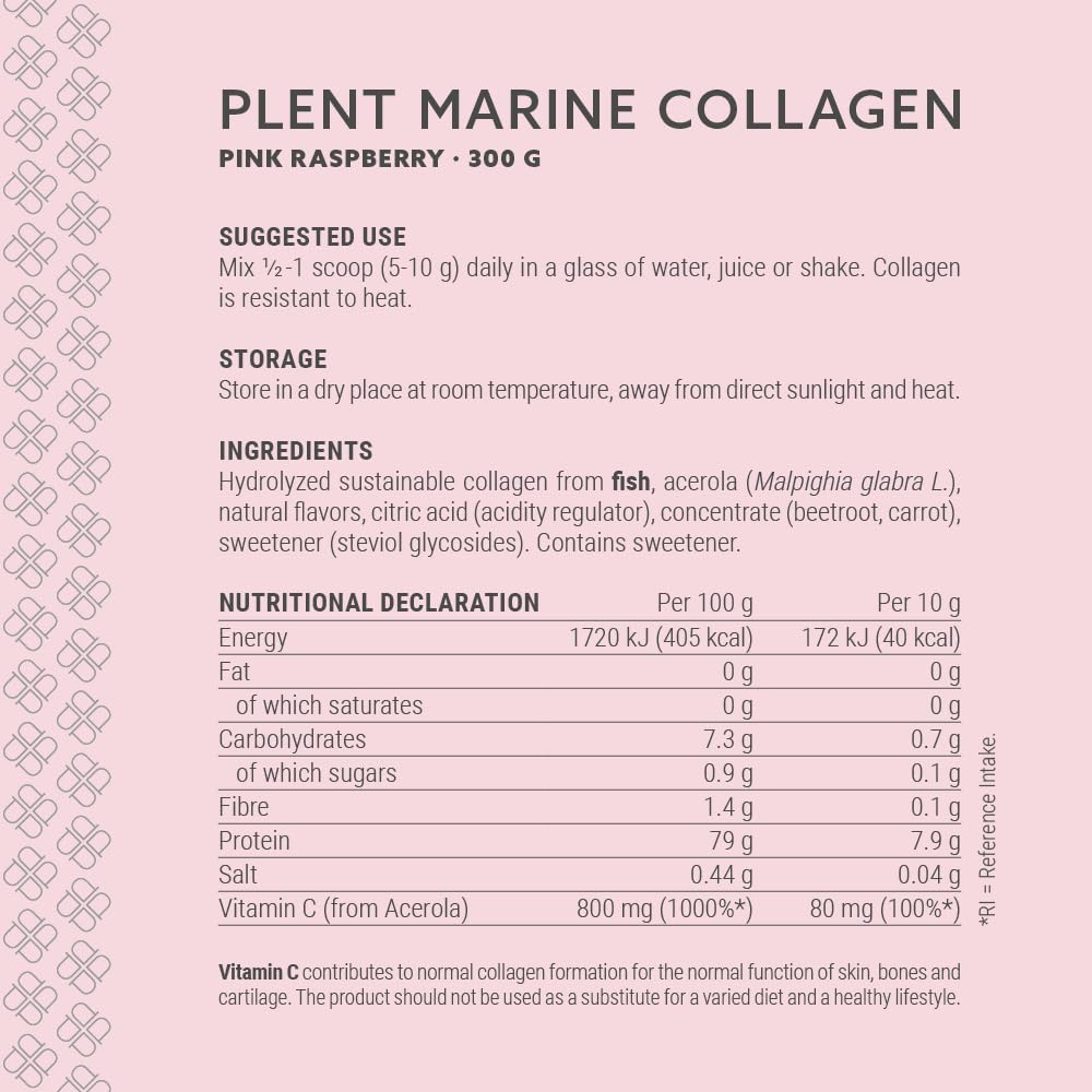 Plent Pure Marine Collagen Pink Raspberry - Stay Beautiful - 5G Daily - Collagen Peptides - 300g PlentBuy Supplements Australia
