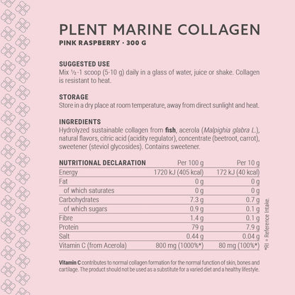 Plent Pure Marine Collagen Pink Raspberry - Stay Beautiful - 5G Daily - Collagen Peptides - 300g PlentBuy Supplements Australia