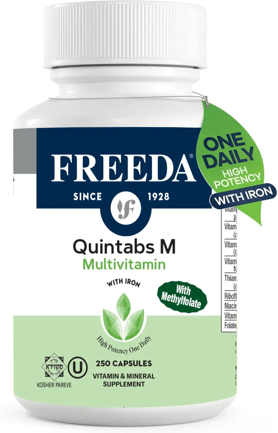 FREEDA Multivitamin One Daily – Quintabs-M with Iron – Kosher Multi Vitamins Supplements for Women Health - Multivitamins for Women & Iron FREEDA
