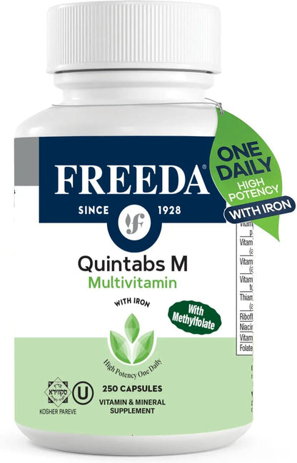 FREEDA Multivitamin One Daily – Quintabs-M with Iron – Kosher Multi Vitamins Supplements for Women Health - Multivitamins for Women & Iron FREEDA